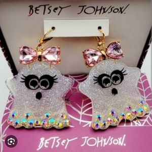 Brand new Betsey Johnson sparkly ghost earrings halloween horror cute
